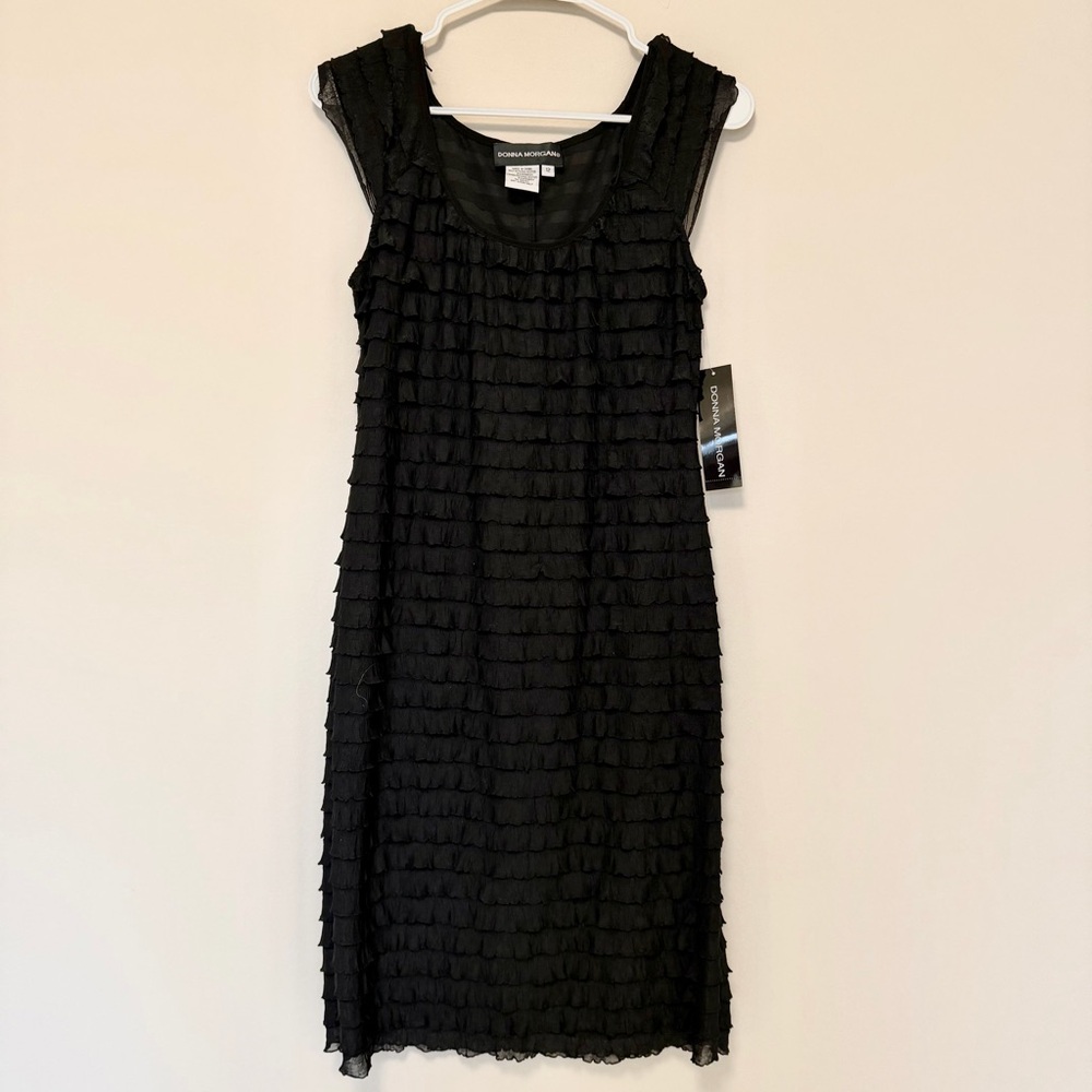 NWT Donna Morgan Textured Ruffle Black Dress Size 12
